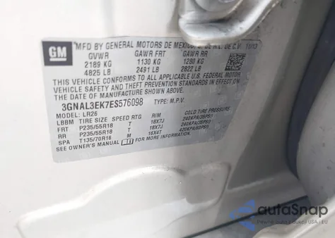 2014 Chevrolet Captiva Sport Lt from USA, damaged, VIN 3GNAL3EK7ES576098